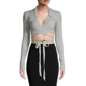 Daneielle Bernstien Cable-Knit Wrap crop grey cardigan sz XXL
